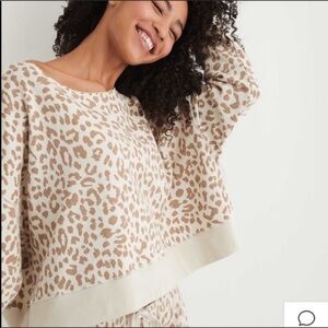 Aerie Sandy Animal Print Sweater Cheetah Leopard Boat Neck Off Cream Oversized M